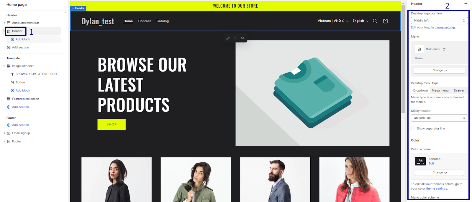 Add, remove, or rearrange header elements